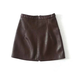 Skirt  leather Slim Zipper A-Line PU Leather Mini Skirt