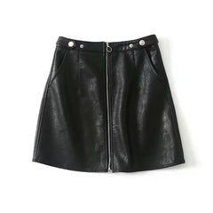 Skirt  leather Slim Zipper A-Line PU Leather Mini Skirt
