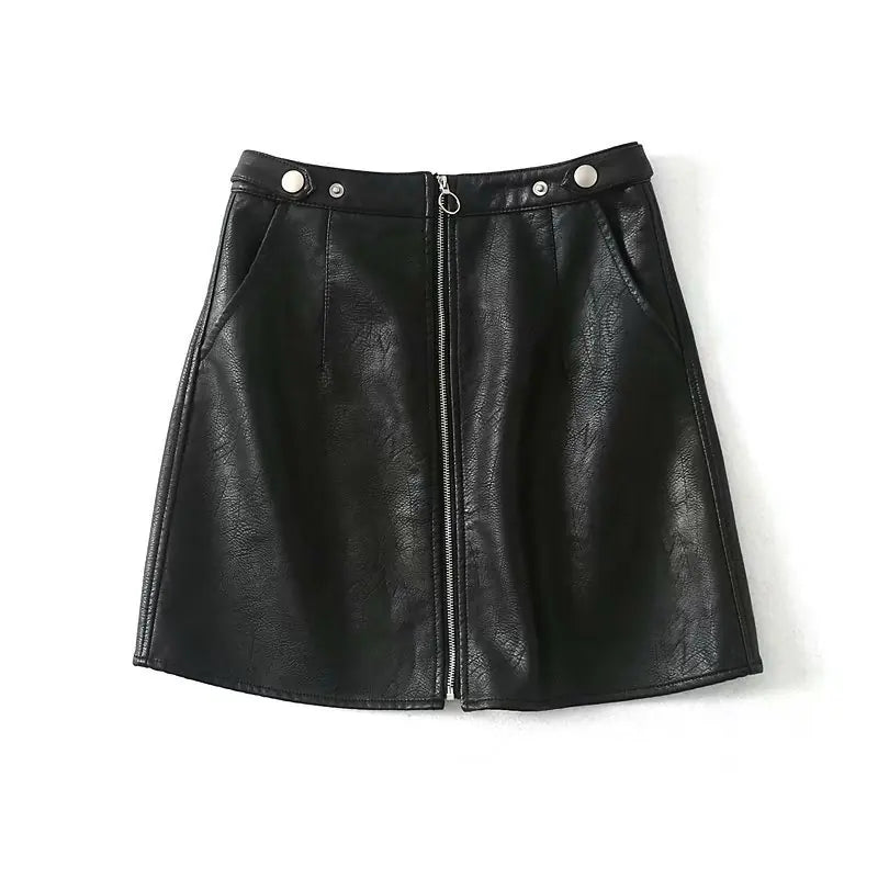 Skirt  leather Slim Zipper A-Line PU Leather Mini Skirt
