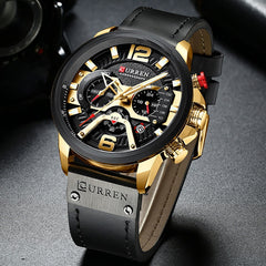 Watch Military  Leather Chronograph Wristwatch